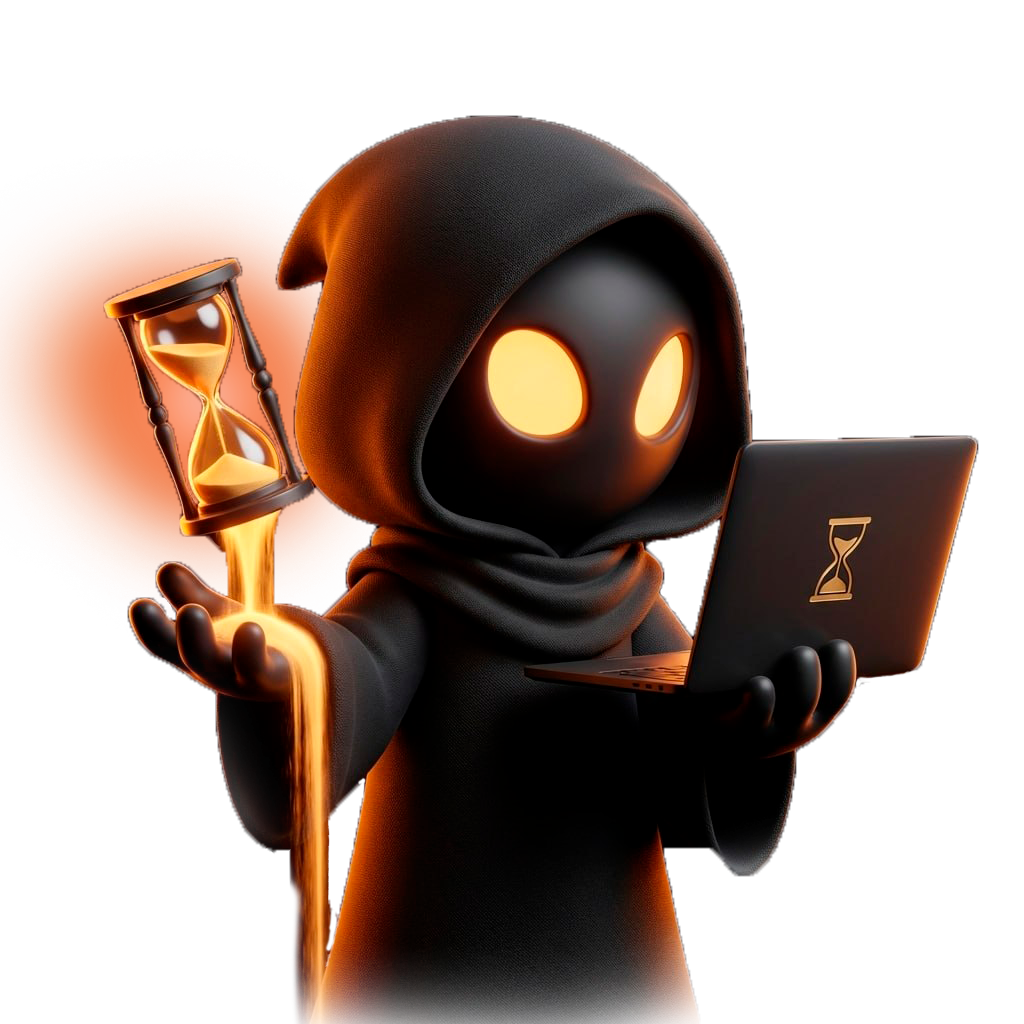 Персонаж Dynasty Creo с песочными часами и ноутбуком NEXUS