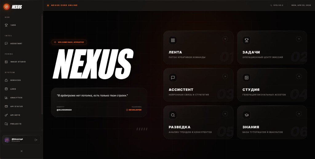 Интерфейс NEXUS — панель задач и модулей